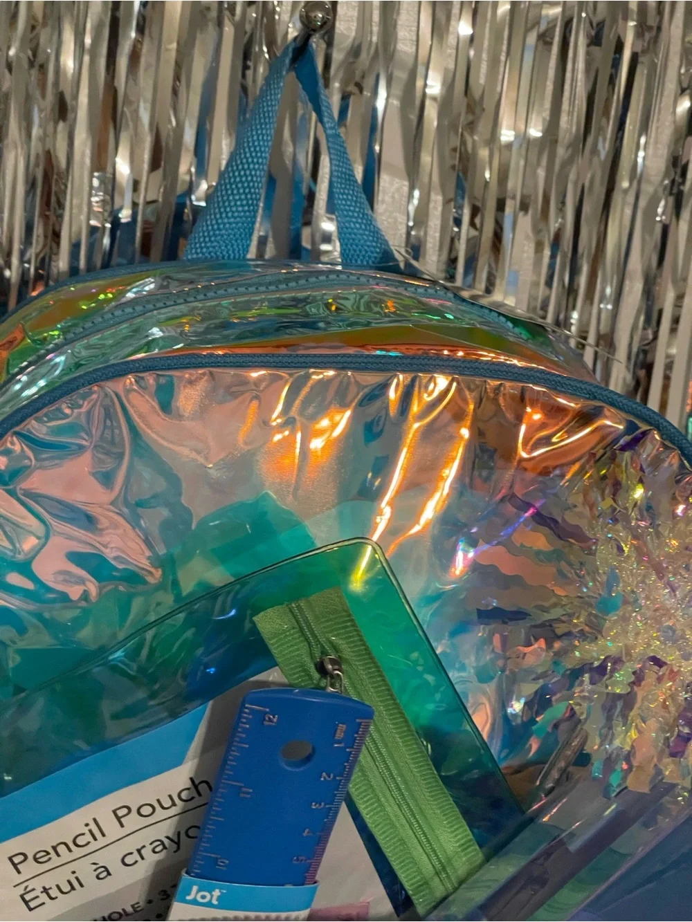 Iridescent Holographic Backpack - Blue Trim W/ Accessories